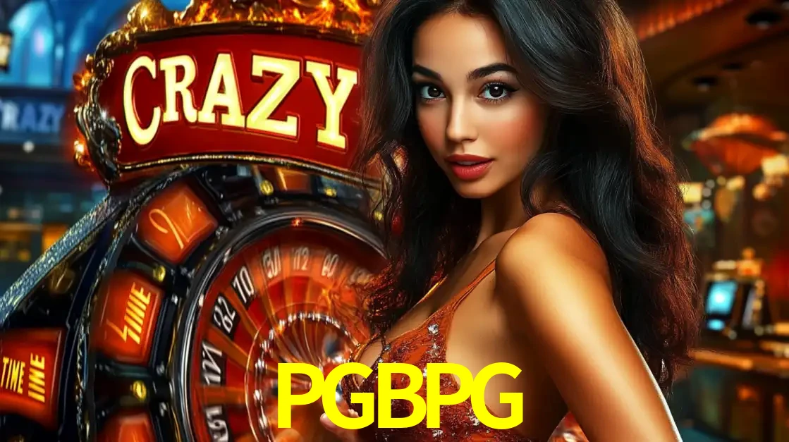 Mulher glamourosa olhando para a câmera com a roda vermelha do Crazy Time ao fundo em um ambiente de cassino, destacando a emoção dos jogos ao vivo no PGBPG.