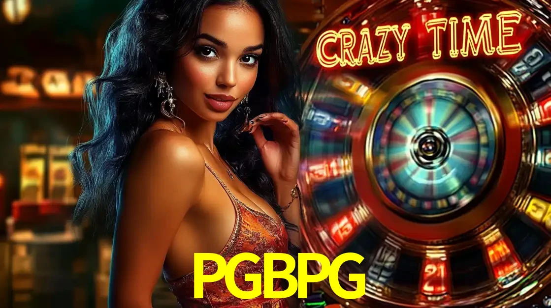 Mulher elegante ao lado da vibrante roda da fortuna do jogo de cassino ao vivo Crazy Time, um dos game shows mais populares e cheios de prêmios do PGBPG.