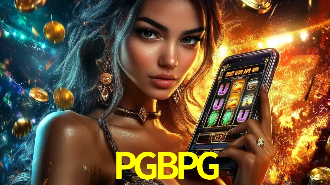 Mulher elegante mostrando um jogo de caça-níqueis em seu smartphone, destacando a experiência de cassino móvel oferecida pelo aplicativo PGBPG.